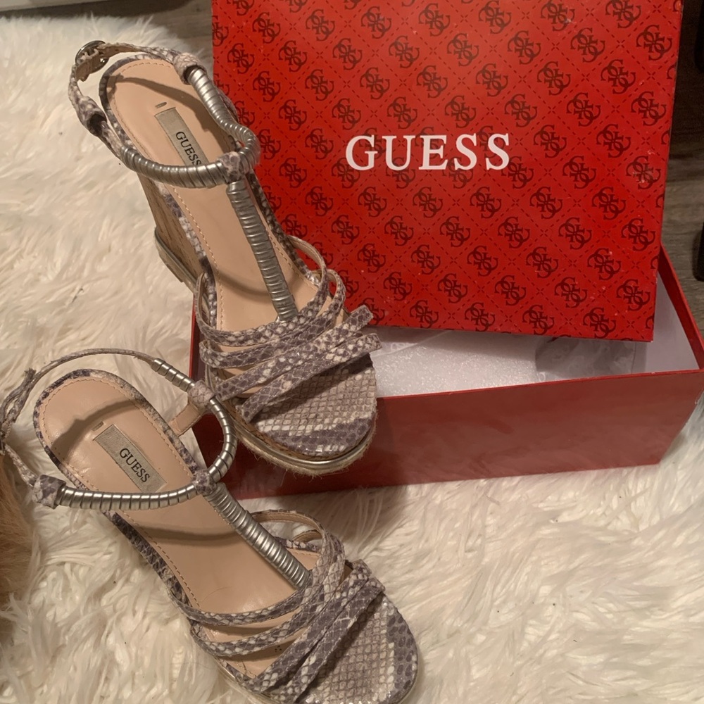 GUESS Snakeskin Strappy Sandals